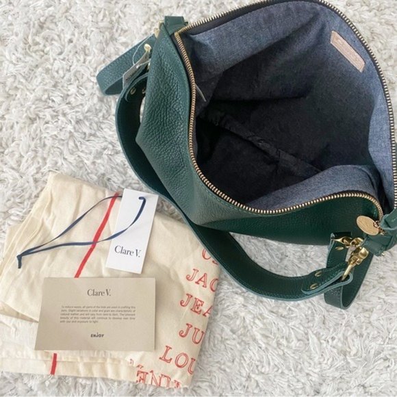 Clare V. Moyen Messenger Convertible Bag NWT Deep Sea Pebble Leather Green - Picture 7 of 7